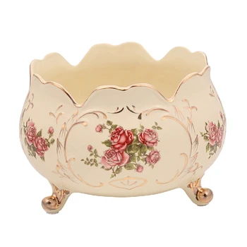 

Multi-purpose Porcelain Storage Ware Home Decor European Flower Decal Luxury Golden Decoration Ceramic Fruit bowl