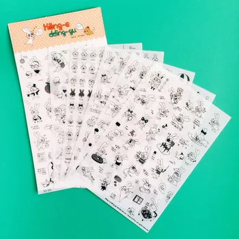 6 Sheets Kawaii Cute Funny Black White Rabbit DIY Decorative Stickers Diary Phone Bottle Decor Stick Label Kids Gift