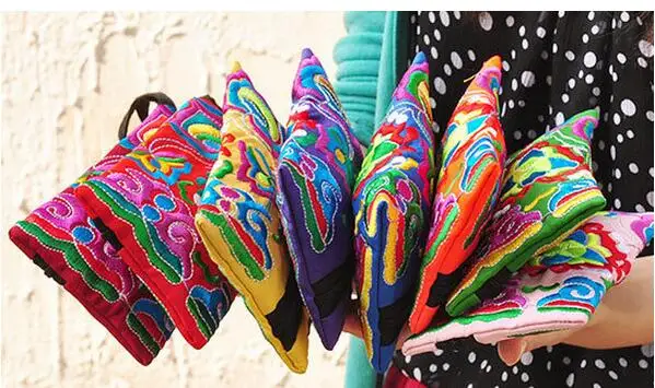 

2017 New National Fashion Ethnic Embroidery Wallet Long Purse Handmade Flowers Double Side Embroidered Clutch Bags