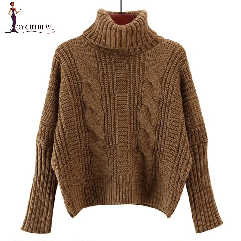 Women Sweater 2018 Autumn Winter New High-neck Sweater Female Korean Loose Raglan Sleeves Thicken Knitting Sweater Women XY557