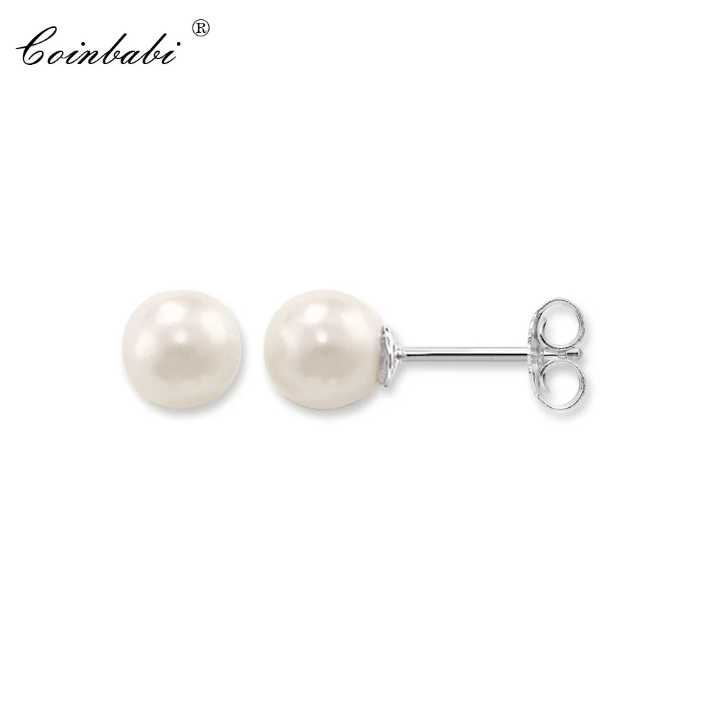 

Stud Earrings Pearl Ball Trendy Gift For Women High Quality Earring Europe Style 925 Sterling Silver Fashion Jewelry