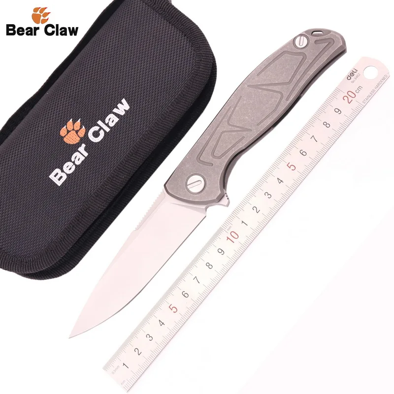 

Bear claw F95 Flipper folding knife D2 blade TC4 Titanium handle outdoor camping hunting survive pocket fruit knives EDC tools