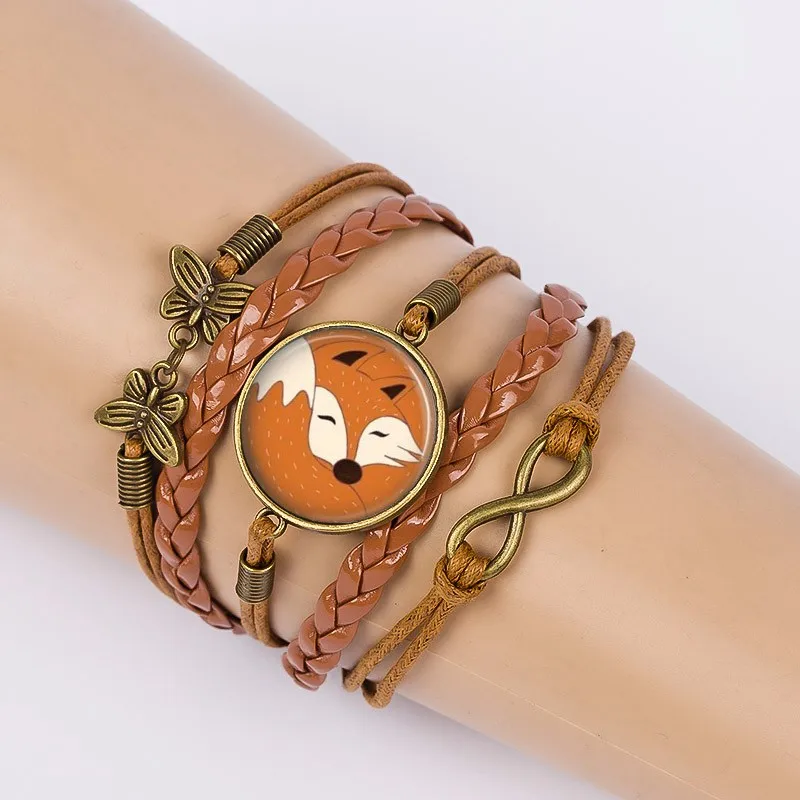 Браслет с изображением лисы винтажный стеклянный браслет из кабошона для женщин новейший кожаный браслет
