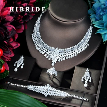

HIBRIDE Fashion Sparkling Cubic Zirconia Wedding Bridal Jewelry Sets For Wedding Party Accessories Jewelry Necklace Sets N-804