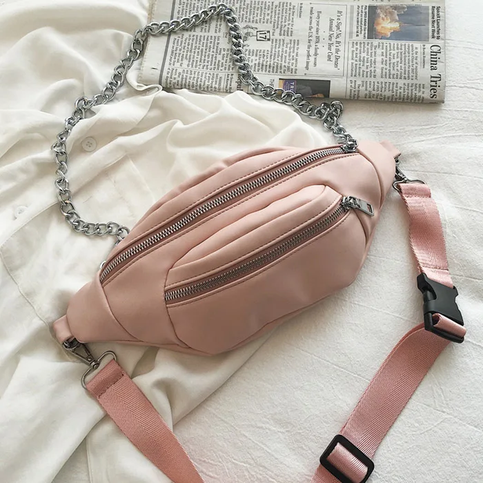 Pink Annmouler, брендовая поясная сумка для женщин, 4 цвета, на цепочке, нагрудная сумка, одноцветная, поясная сумка, регулируемая, для телефона, сумка на пояс, поясная сумка - Цвет: Pink