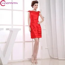 Nueva Llegada Coctail Vestidos de 2017 Mangas Scoop Cuello Con Cuentas de Cristal de Satén Plisado Recto Con Cremallera Volver Vestido de Cóctel