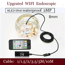 SHINA Upgrated wifi эндоскоп 8 мм USB Водонепроницаемый Бороскоп Инспекционная камера 6 светодиодный для Android или IOS Phone 1 m/1,5 m/2 m/3,5 m/5 m