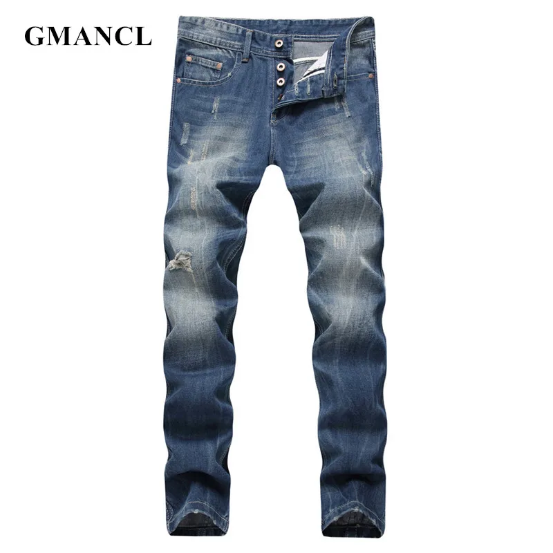 GMANCL новые винтажные рваные мужские прямые зауженные джинсы модные уличные