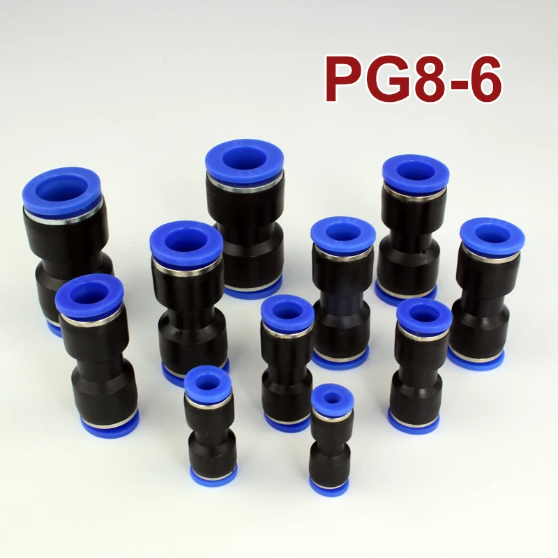 

1pc/lot PG8-6 Plastic Pneumatic cylinder valve Fittings Straight Union Reducer Fitting Push to Connect Air