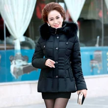 Nice New Cotton Padded Down Women’s Winter Jacket Middle-aged Woman Women Wear Thick Warm Coat Fur Collar Hood Parka AW1118
