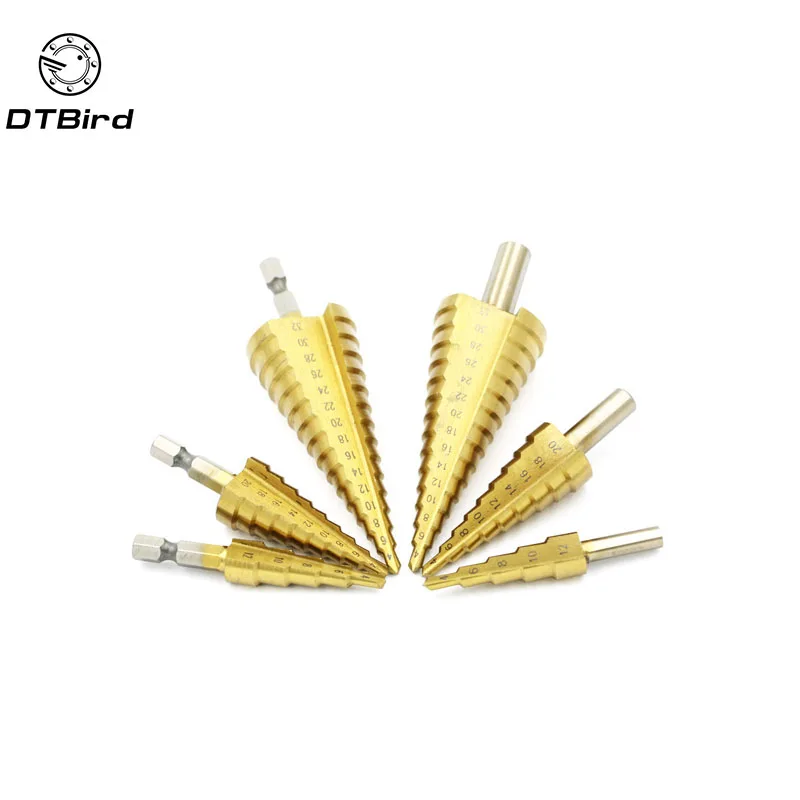 

3Pcs Spiral Flute The Pagoda Shape Hole Cutter 4-12/20/32mm HSS Steel Cone Drill Bit Set HSS Steel Step Sharpening