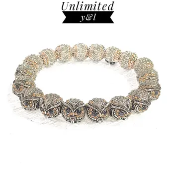 

10MM Owl Karma Beads Strand Bracelets Thomas Style CZ Animal DIY Making Silver Fashion Jewelry Accessories for Women Men