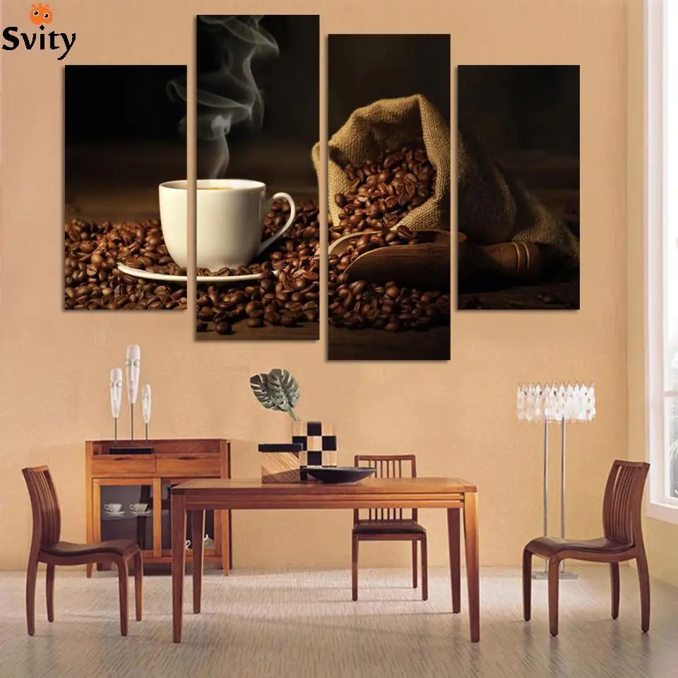 4 Panels Modern Printed Coffee Canvas Art Painting Picture Cuadros Kitchen Home Decor Wall For Living Room Unframed | Дом и сад