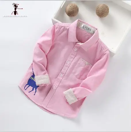 Оксфордская хлопковая рубашка для мальчиков с отложным воротником и длинными рукавами; повседневная одежда зеленого, белого, розового, синего, желтого цвета; Camisa Infantil Menino; 2352 - Цвет: Pink
