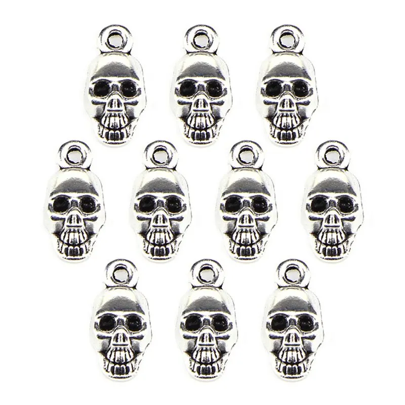 10PCS/pack Alloy Skull charms Halloween Pendant Fashion antique silver Charms Jewelry Findings for DIY Craft Making