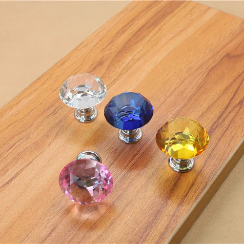 30mm Diamond Shape Crystal Glass Cabinet Knobs and Handles Room Decoration Kitchen Knob drawer Cupboard Handle pulls with Screw