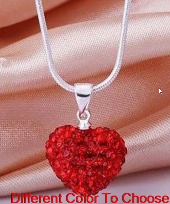 

5pcs/lot 10*14mm Mix multicolor white rose silver plated snake chain heart beads crystal necklace women men gift v643