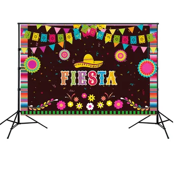 

HUAYI mexican Fiesta theme photography backdrop banner paper flowers black photo background for Cinco De Mayo studio Prop W-1964