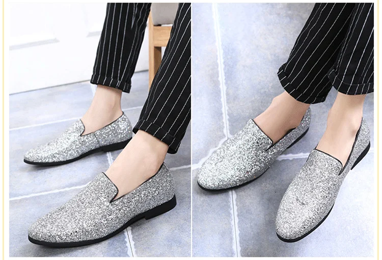 luxo mocassins sapatos masculinos estilo britânico prata
