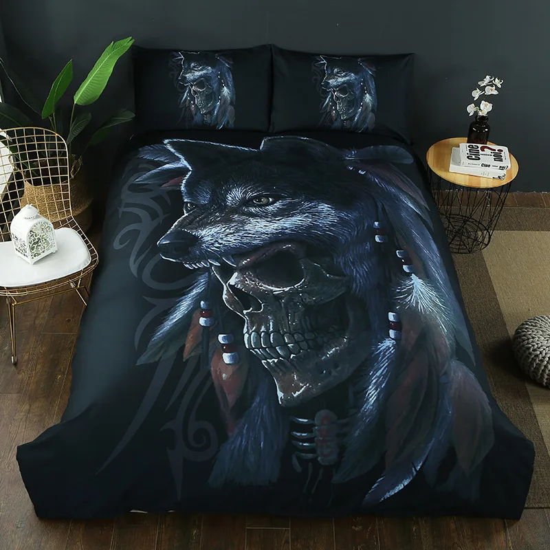 

Bed Home Textiles Suite Quilt Cover Human Skeleton Head Printing Suite Human Skeleton Wolf Three Paper Set