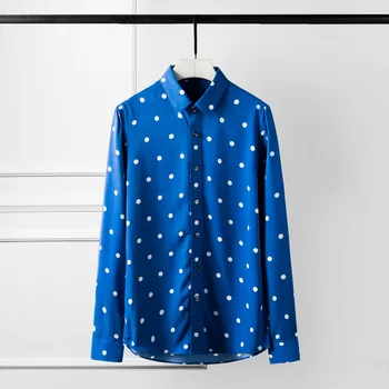 

Lyocell Mens Shirts Plus Size 4xl Slim Fit Long Sleeve Mens Dress Shirts Polka Dot Printing Party Mens Shirts Camisa Masculina