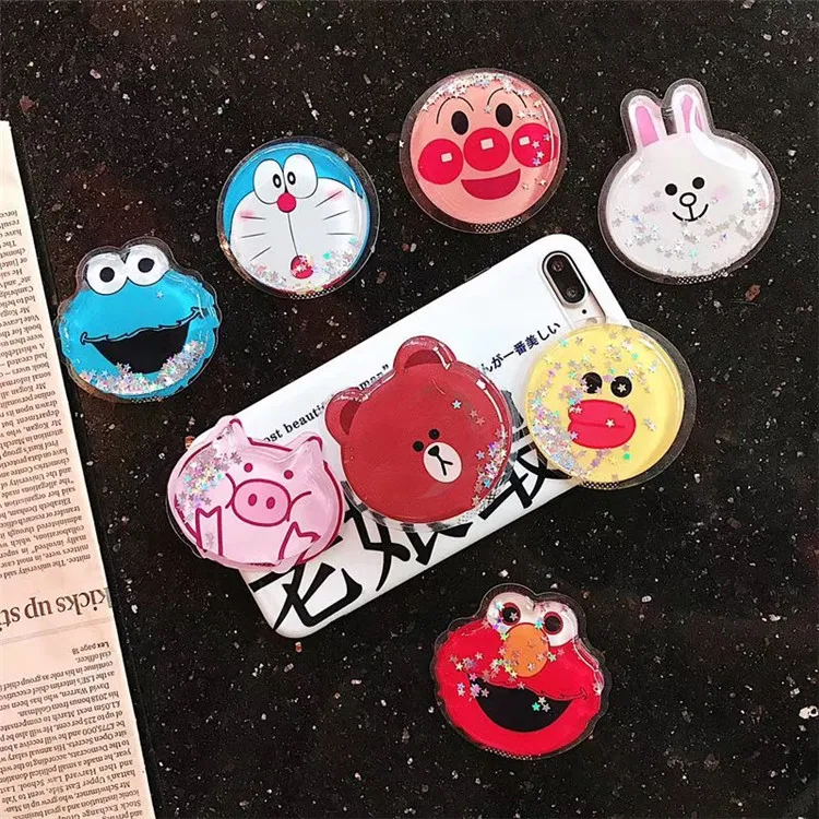 

Universal mobile phone kickstand Dynamic quicksand cartoon air bag Phone Expanding Stand Finger Holder for phone ring 3D liquid