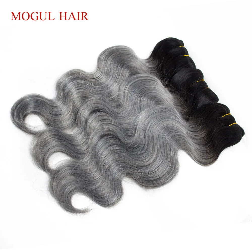 MOGUL волос 2/3/4 Комплект предложения T 1B серый бразильские волнистые волосы эффектом деграде(переход от темного к Remy человеческие волосы плетение волос для наращивания 10-18 дюймов