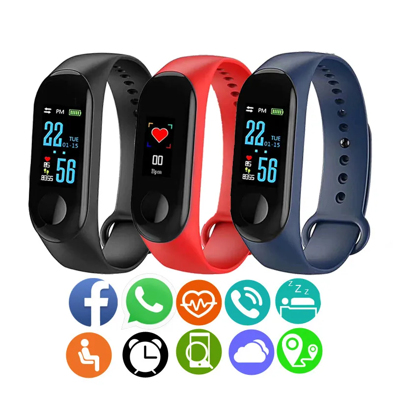 

2019 New Sport Pedometer Fitness Bracelet Color Screen Smart Band Blood Pressure Heart Rate Message Reminder for Android IOS+Box