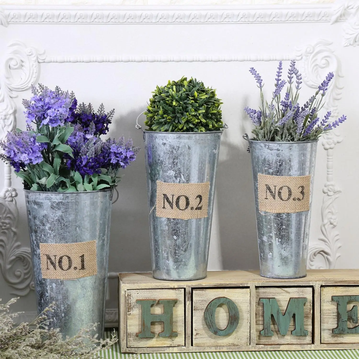 Buy 3pcs/lot Pastoral Style Hand painted Tin Buckets Metal Flower Arranging