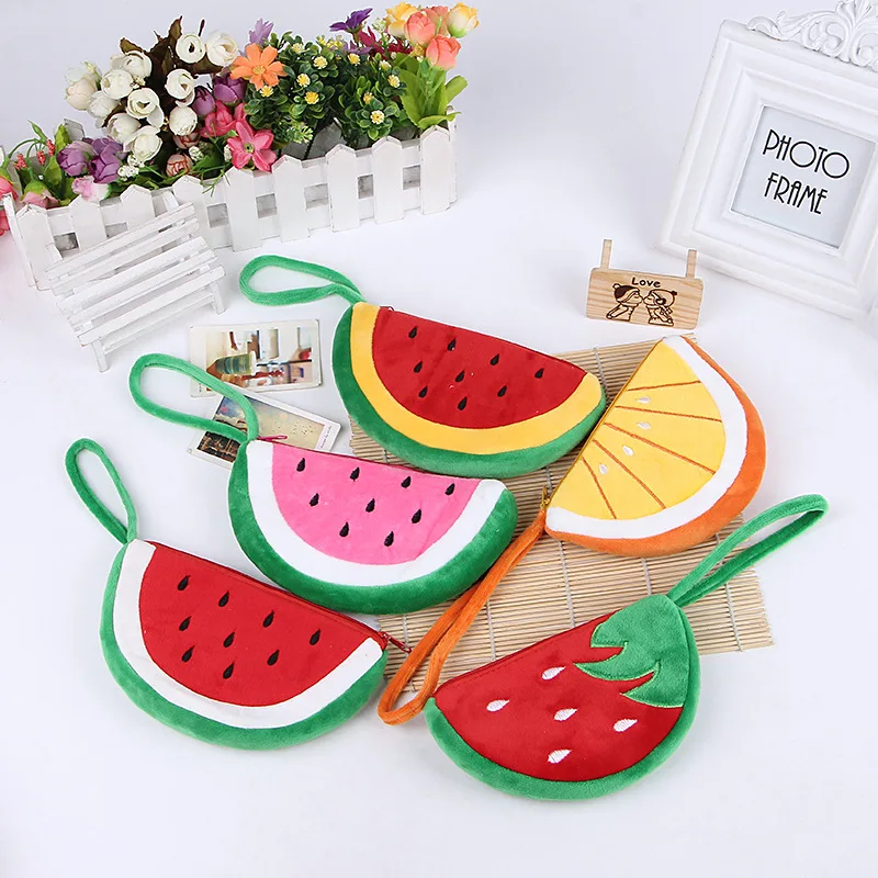 Plush Toys Fruit Watermelon Strawberry Hand Bag Cartoon Fabric Coin Purse Plush Wallet Children Student Girl 4