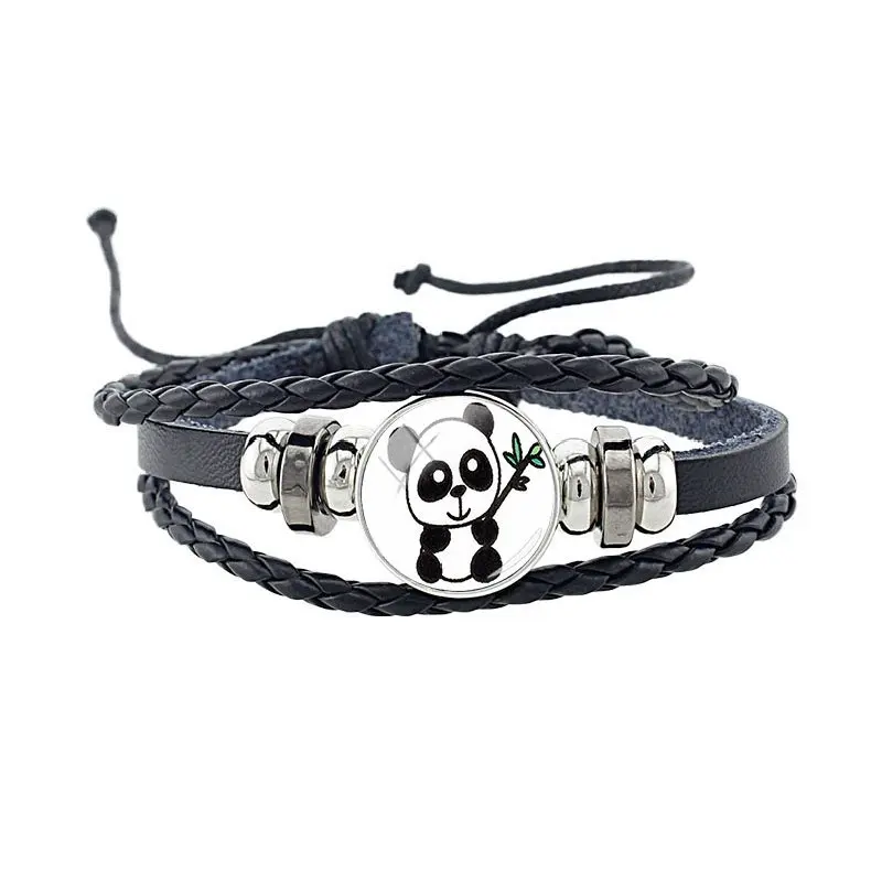 JWEIJIAO черный кожаный браслет/браслет для женщин и мужчин браслет с фигуркой панды модные панк влюбленные Ювелирные изделия Подарки на день рождения E757 - Окраска металла: E766