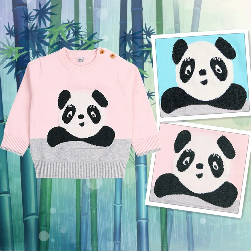 Осенняя одежда для маленьких мальчиков хлопковая одежда с рисунком панды для маленьких девочек милые вязаные свитера с длинными рукавами одежда для малышей