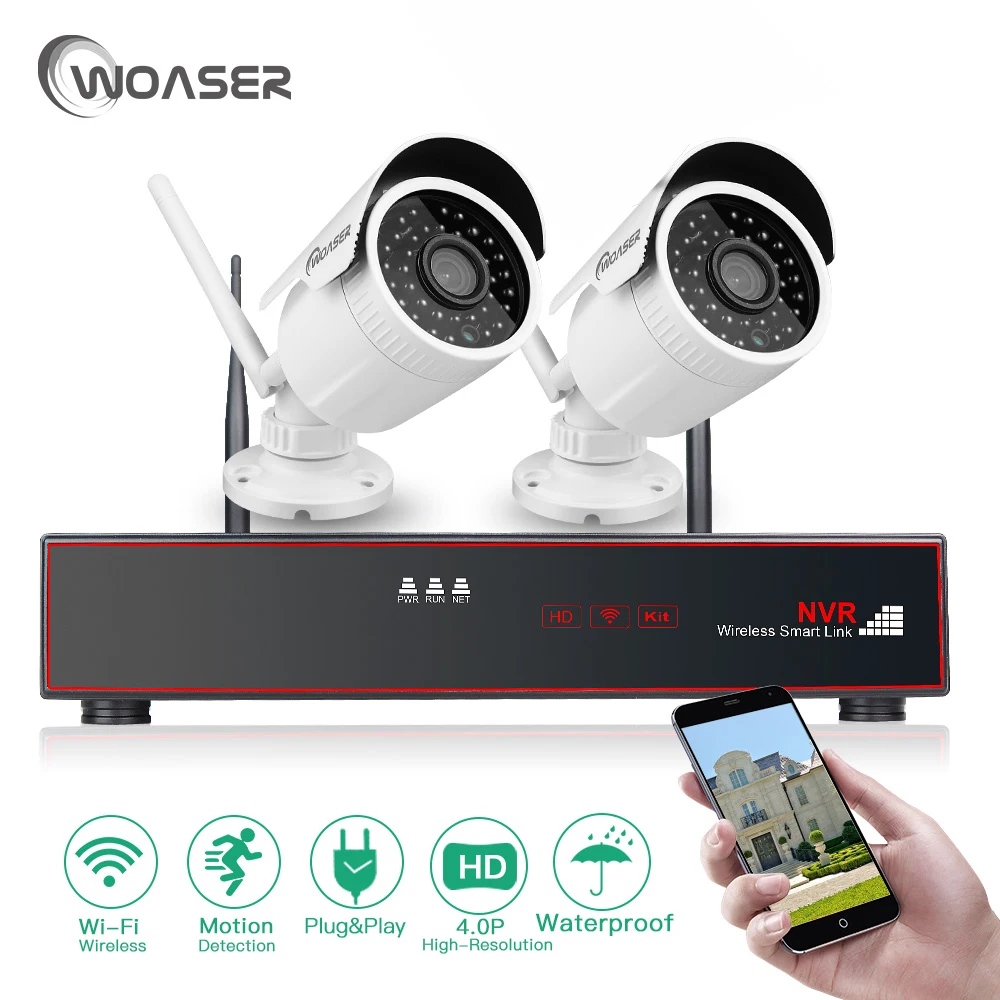 Woaser 4.0mp H.265 4ch Беспроводной NVR комплект безопасности IP Камера P2P HD открытый