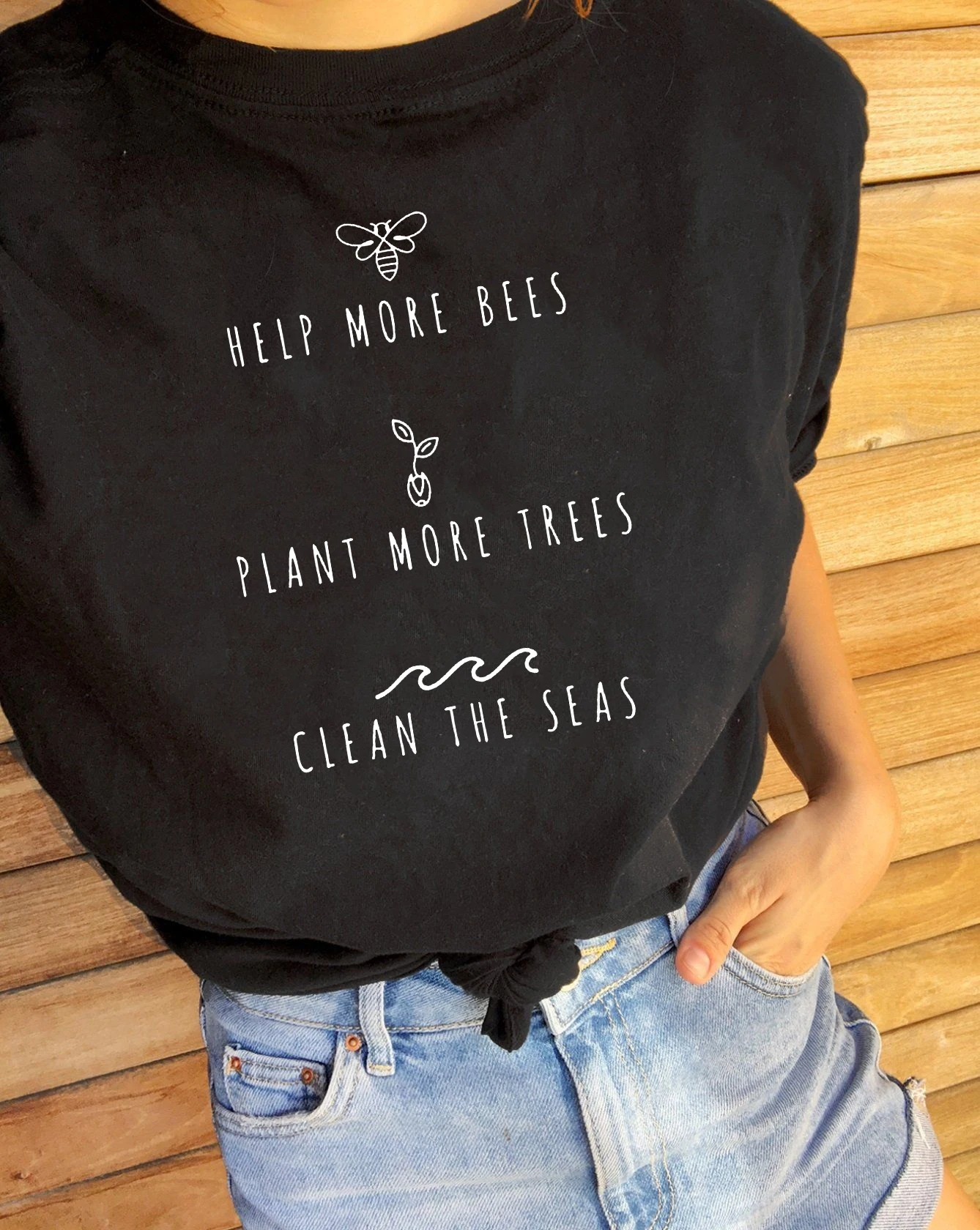 

Help More Bees Plant More Trees Clean The Seas Print T Shirts Women Fashion Tumblr Grunge Tee Causal Vegan Shirts Tops Clothes