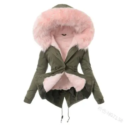 Прямая XXL Женская Новая модная зимняя теплая куртка с капюшоном из искусственного меха Повседневная утепленная куртка верхняя одежда - Цвет: Розовый