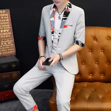 Мужской повседневный костюм, стильный костюм, весенне-летний тонкий костюм с рукавом, комплект из двух предметов