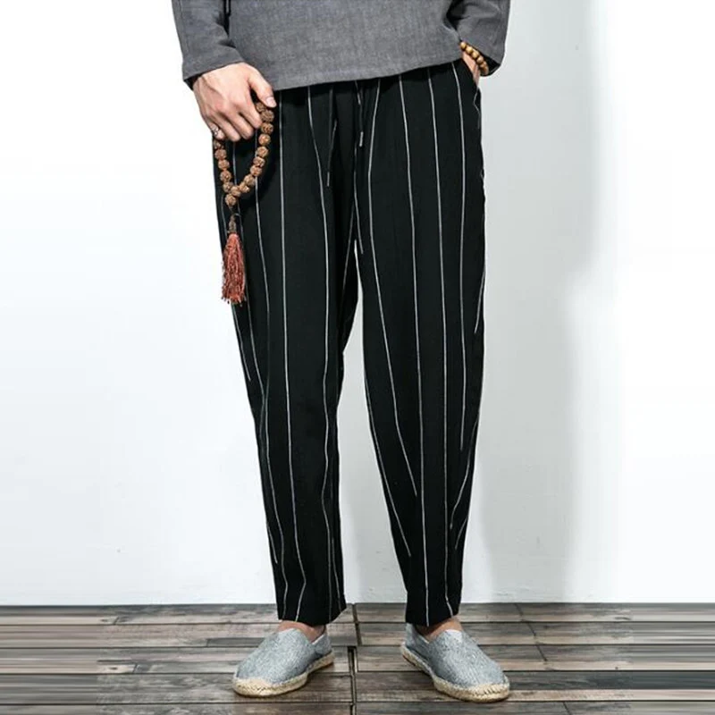 INCERUN Cotton Harem Pants HipHop Stripes Men Street Pants Male Wide Loose Pants Straight Trousers Cross-Pants Autumn Spring