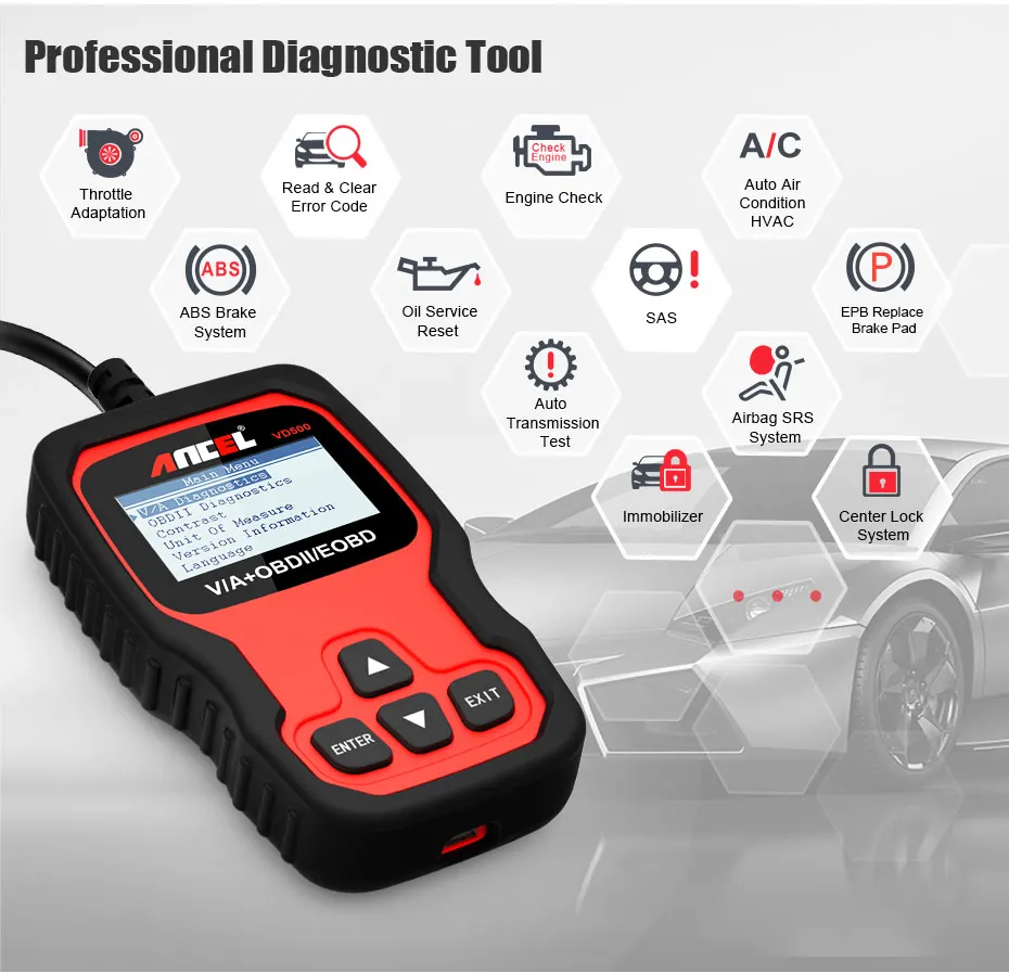 Ancel VD500 OBD2 автомобильный сканер OBD ABS подушка безопасности масляный светильник EPB диагностический инструмент для Volkswagen Audi Skoda Seat VAG ODB сканер