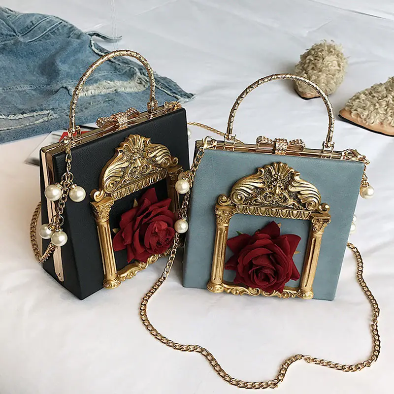 

Hot Women Shoulder Bag Rose Detachable Metal Chain Crossbody Bag Handbag for Shopping BVN66