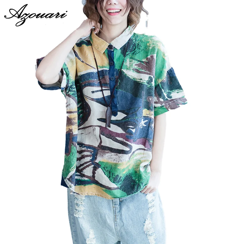 azouari 2017 summer new Free size loose washed cotton linen green