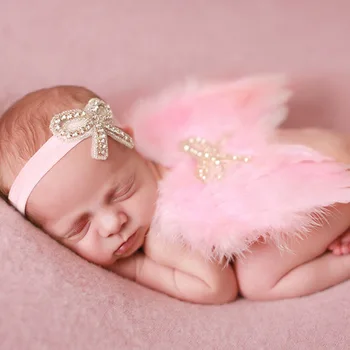 

Newborn Feather Softly Sweet Angel Wings with Matching Flower Headband Angel Baby Wing and Headband Set