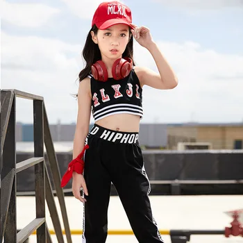 

New Jazz Dance Costume Children Street Dance Suit Girl Jazz Show Navel Kids Jazz Dance Costumes Performance Costumes DQL142