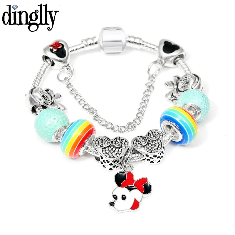 DINGLLY 16 см-21 см мультфильм Микки Минни портрет из бисера бренд браслет для женщин Детская Подвеска браслеты браслет ювелирные изделия подарок