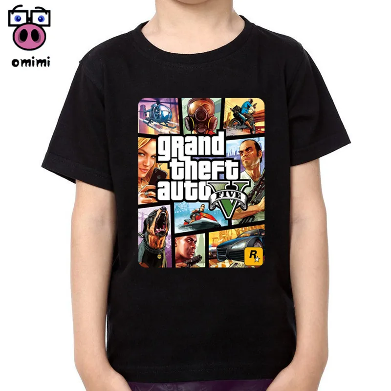 

Kid's GTA5 Fashion Print Cotton T-shirts Boy And Girl Short Sleeve Soft Black T-shirt Baby Brand Clothes Boys Christmas Shirt