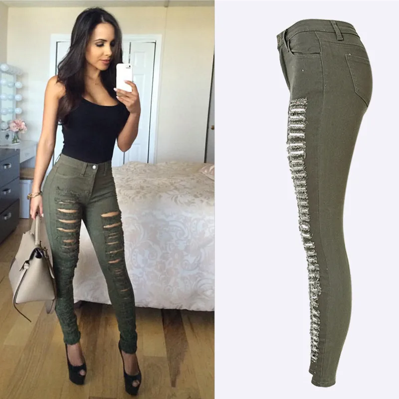 khaki green skinny jeans womens