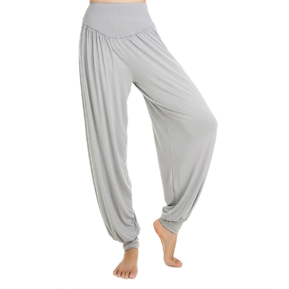 

Ladies Solid Harem Yoga Sport Flare Modal Pant Belly Elastic Waist Dance Club Wide Leg Pants Loose Long Trousers-Grey,M L XL XXL