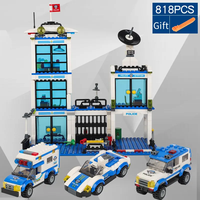 Günstig 858 stücke City Polizei Serie Lkw Bricks Set Fahrzeug Polizei Staction Bausteine Kompatibel Mit LegoED Spielzeug Für Kinder