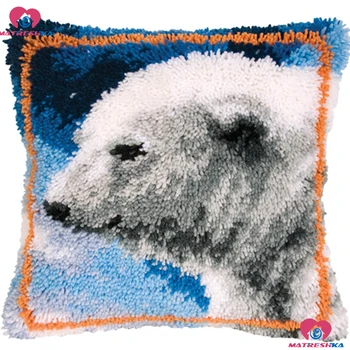 

Do it youself Embroidery Latch Hook Rug Kits Animal"Bear" Pillow kit coussin a broder Needlework Unfinished Crocheting Cushion