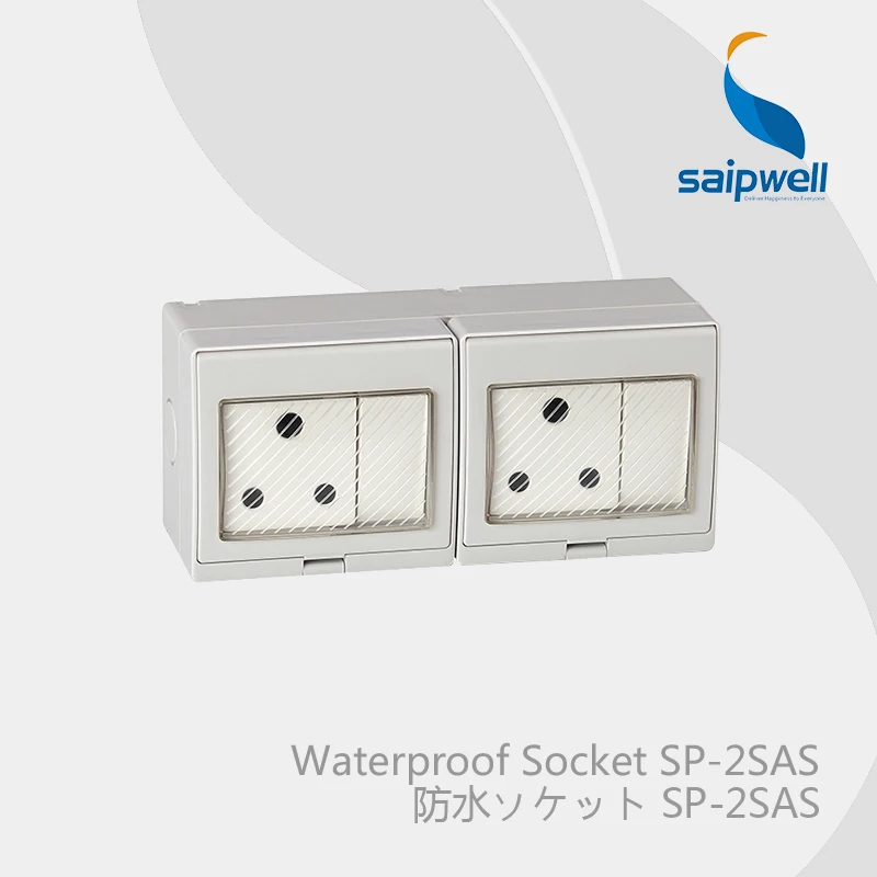 

Saipwell 110-250V IP55 2 PIN with 2 dual control switch waterproof socket made by fire retardant PC for South Africa SP-2SAS