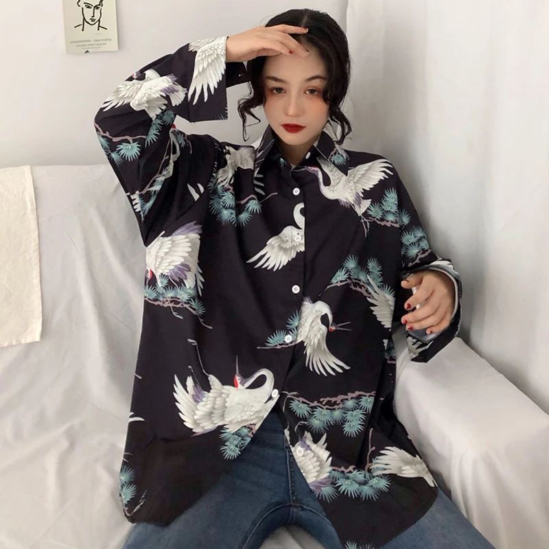 Корейский ulzzang для женщин Костюмы Блузки для малышек Harajuku bf стиль Топы корректирующие рубашка оверсайз блузки на осень, весну mujer de moda